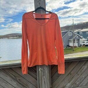 Löle V Neck T Shirt Women's‎ Size Medium Orange Long Sleeve Organic Cotton